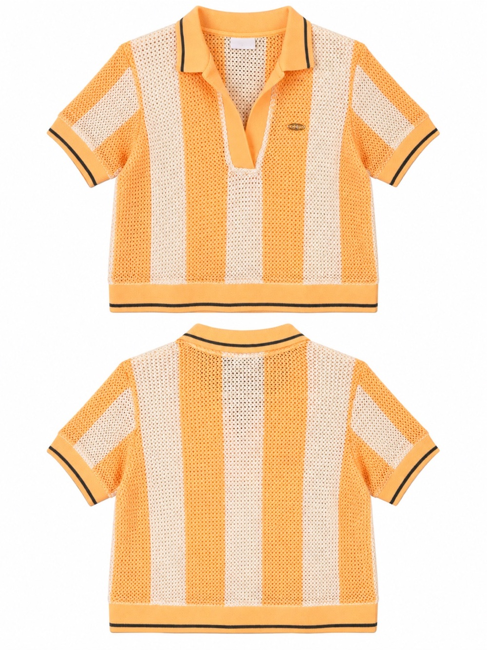 U.S. Polo Assn. Women’s Small Orange Cream Open Knit Striped Polo Top